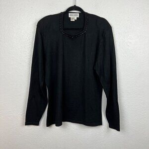 Michelle Nichole Women's Black Wool Blend Beaded Neckline Sweater Size XL